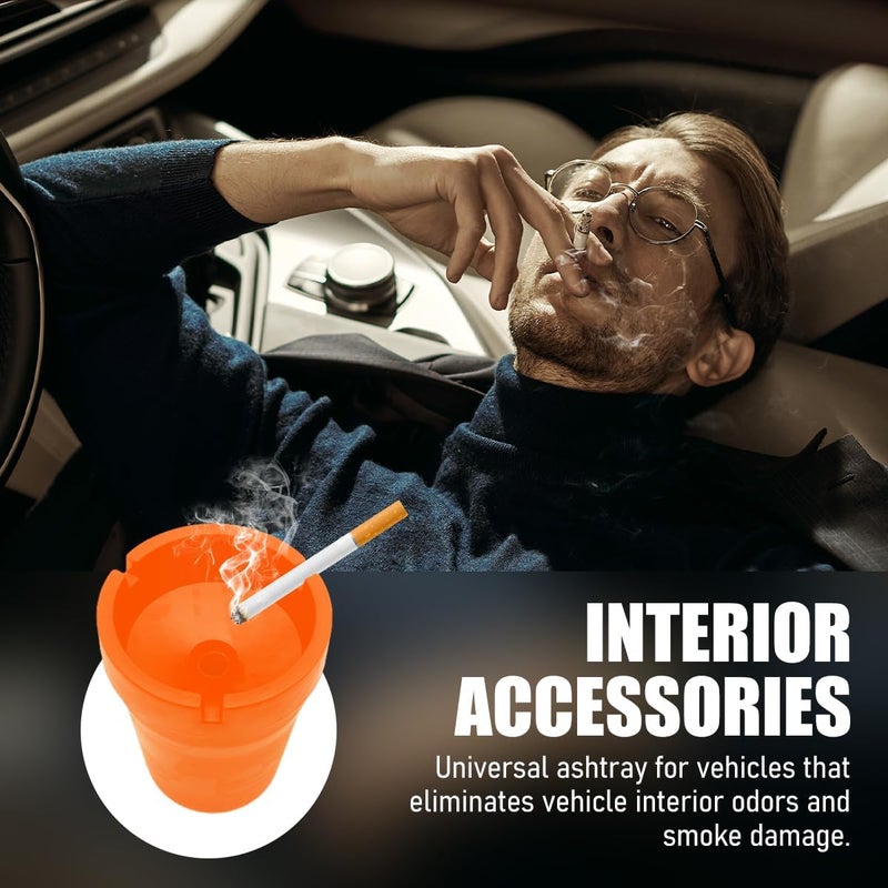 Yourkar Car Ashtray, Smokeless Smellproof Self-Extinguishing Auto Ashtray, Portable Mini Vehicle Cigarette Trash Can for Home Office, Universal Car Ashtray Fits Most Cup Holder (Orange) - Image 3